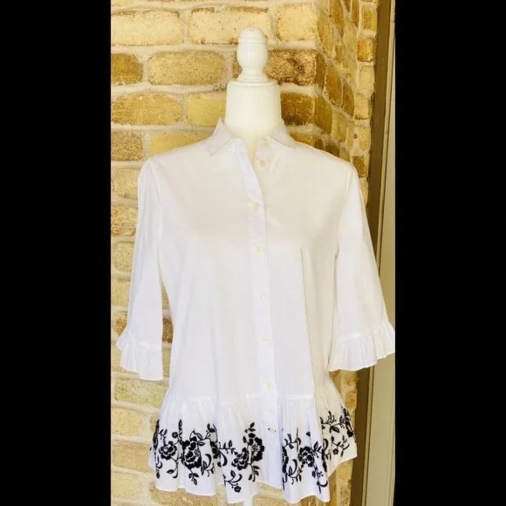 Kate Spade Broome Street Short Sleeve Embroidered Top - Picture 3 of 7